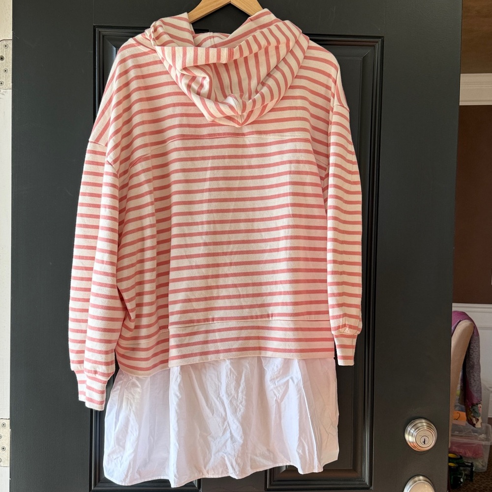 NWT Pilcro Anthropologie Hooded Sweatshirt Twofer Mini Dress Pink/White Size LP - Picture 8 of 12
